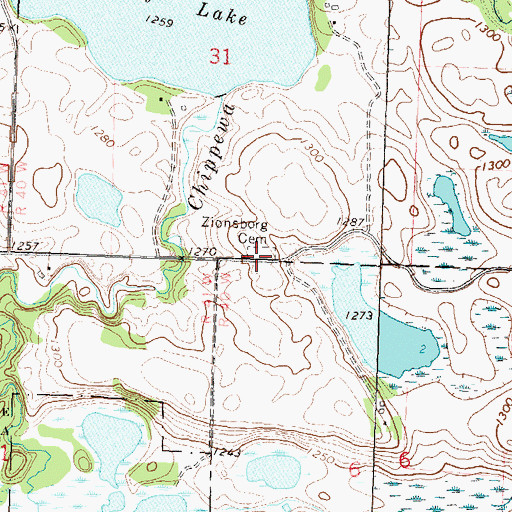 Topographic Map of Zionsborg Cemetery, MN