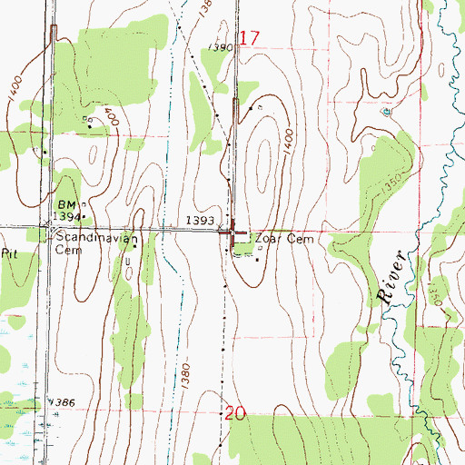Topographic Map of Zoar Cemetery, MN