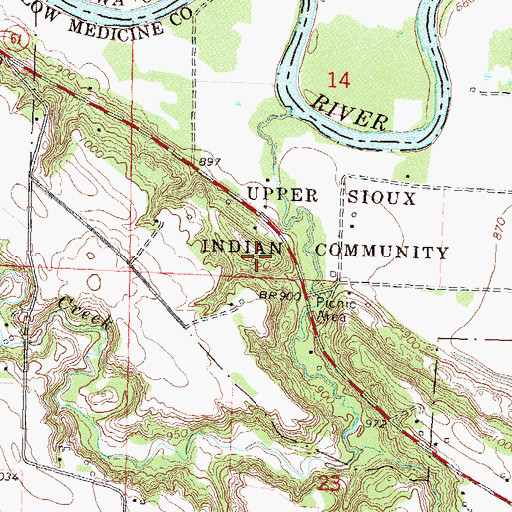 Topographic Map of Upper Sioux Indian Reservation, MN