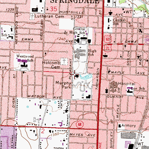 Topographic Map of Springdale Branch Library, AR