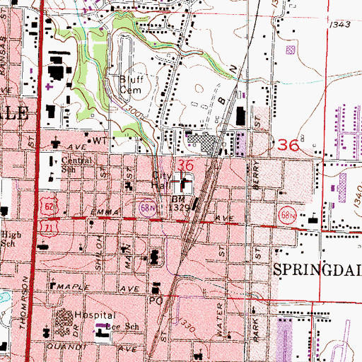 Topographic Map of Springdale City Hall, AR