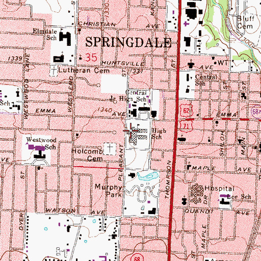 Topographic Map of Springdale High School, AR