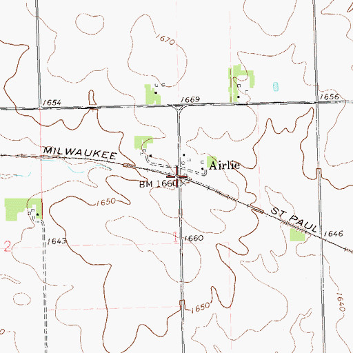 Topographic Map of Airlie, MN