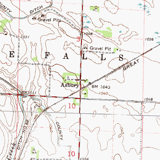 Topographic Map of Asbury, MN