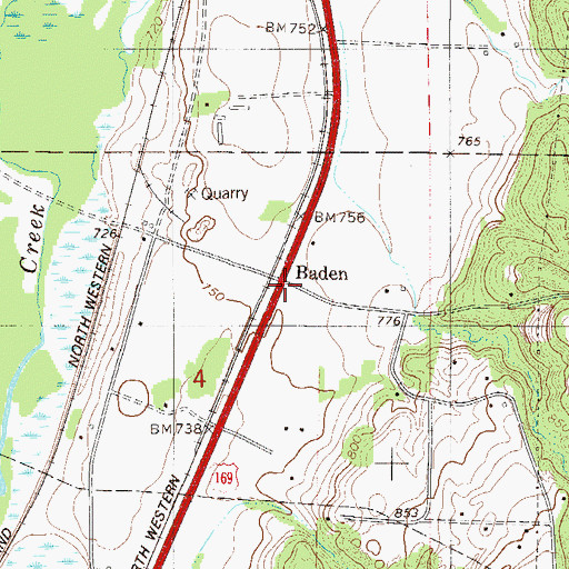 Topographic Map of Baden, MN