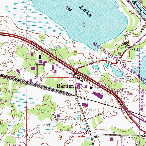 Topographic Map of Barden, MN