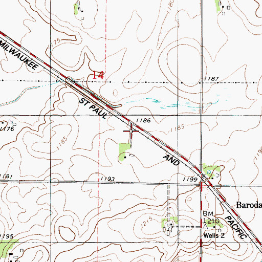 Topographic Map of Baroda, MN