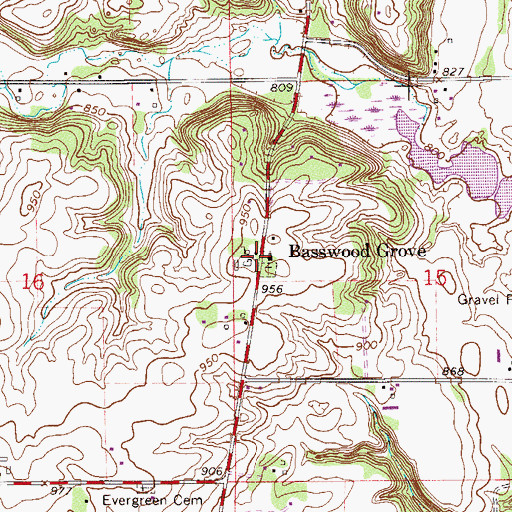 Topographic Map of Basswood Grove, MN