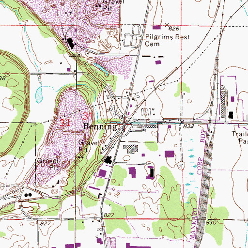 Topographic Map of Benning, MN