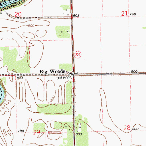 Topographic Map of Big Woods, MN