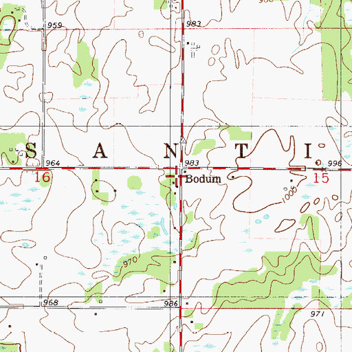 Topographic Map of Bodum, MN