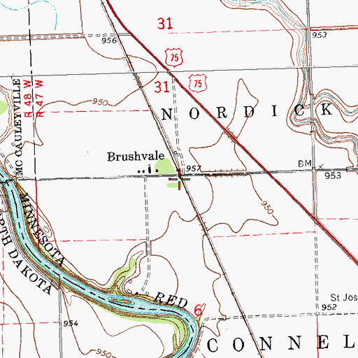 Topographic Map of Brushvale, MN