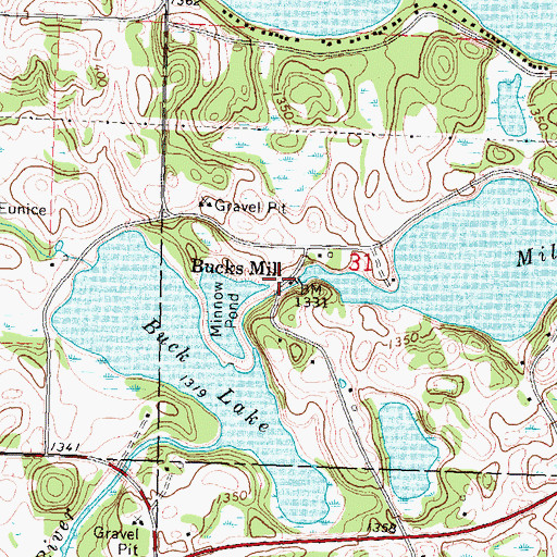 Topographic Map of Bucks Mill, MN