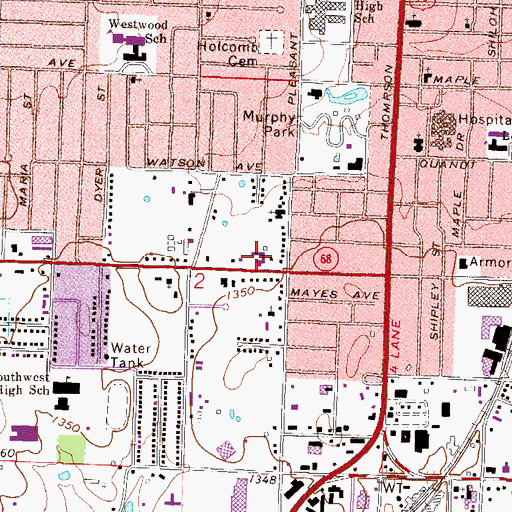 Topographic Map of Sunset Square Shopping Center, AR
