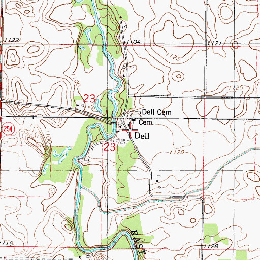 Topographic Map of Dell, MN