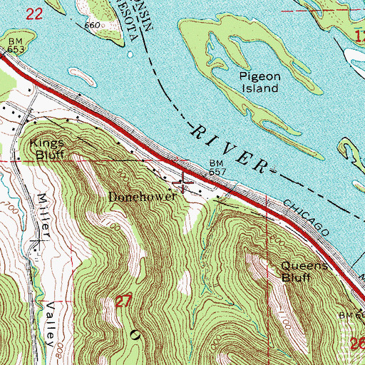 Topographic Map of Donehower, MN