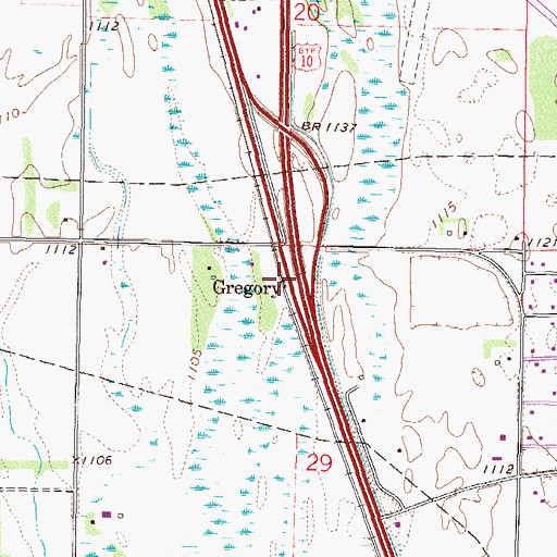 Topographic Map of Gregory, MN