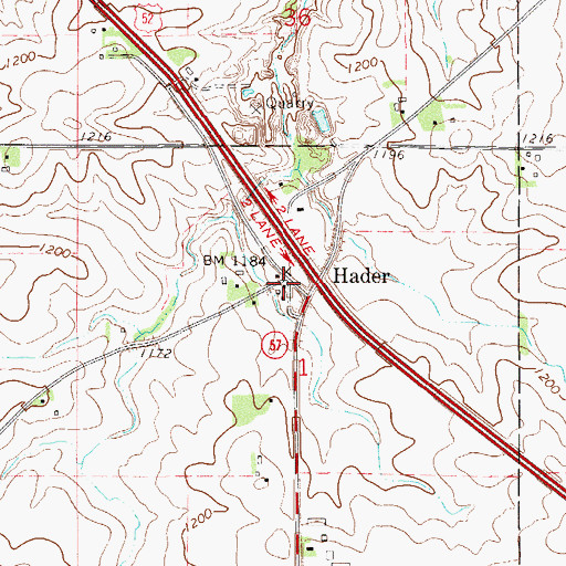Topographic Map of Hader, MN