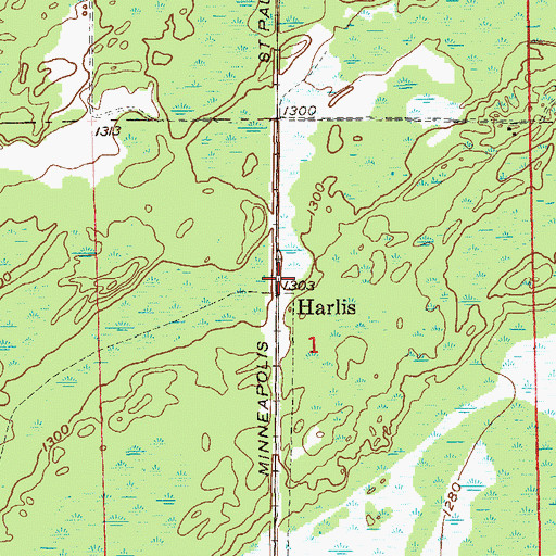 Topographic Map of Harlis, MN