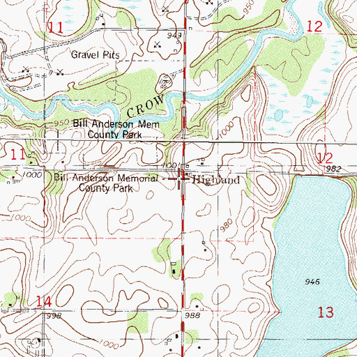 Topographic Map of Highland, MN