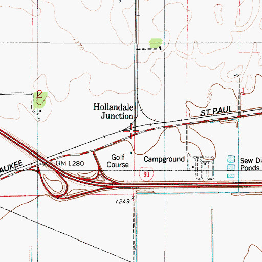 Topographic Map of Hollandale Junction, MN