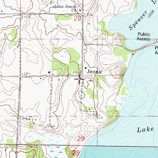 Topographic Map of Jennie, MN
