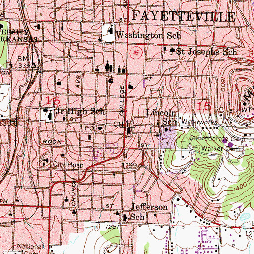Topographic Map of Washington County Courthouse, AR