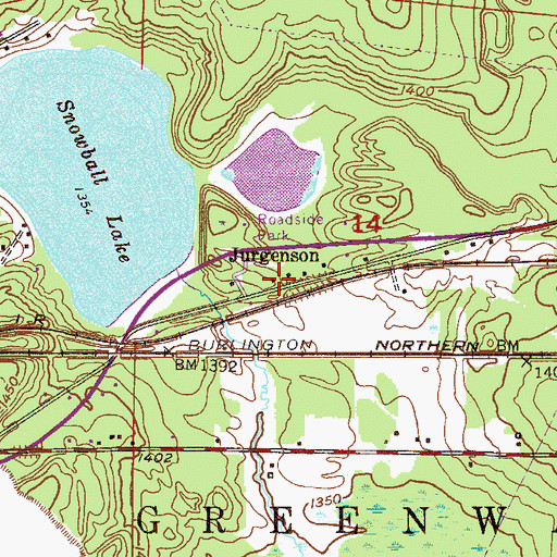 Topographic Map of Jurgenson, MN