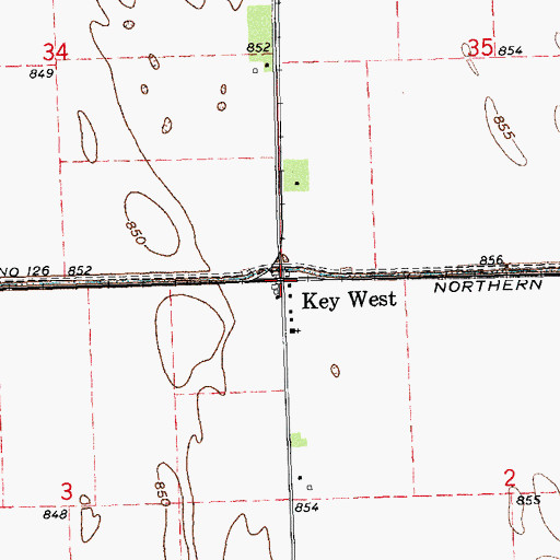 Topographic Map of Key West, MN