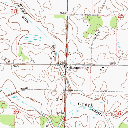 Topographic Map of Komensky, MN