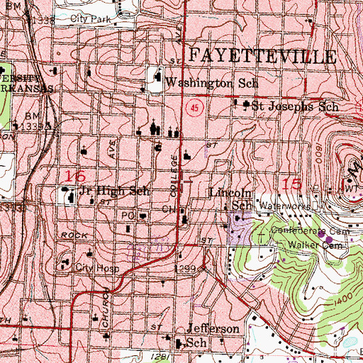 Topographic Map of Washington County Jail, AR