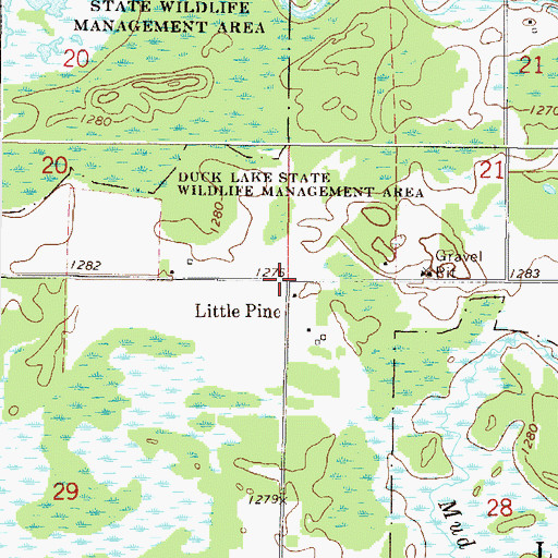 Topographic Map of Little Pine, MN