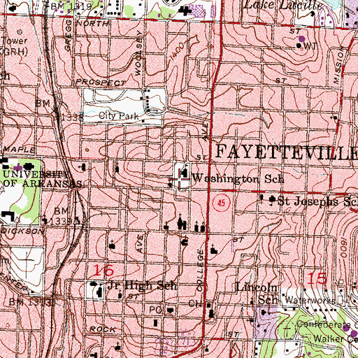 Topographic Map of Washington Park, AR