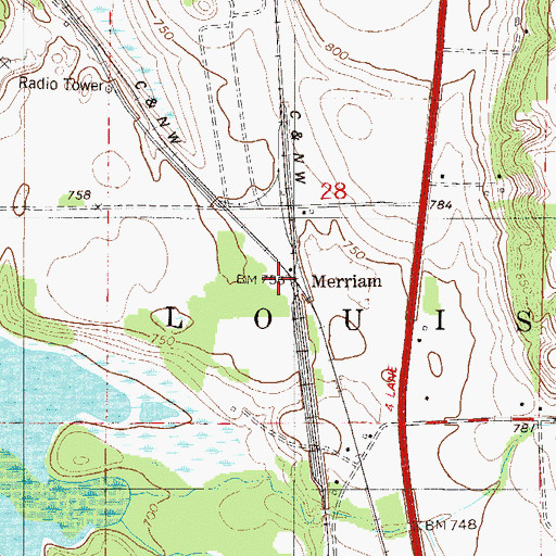Topographic Map of Merriam, MN
