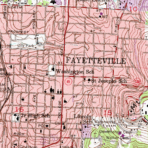 Topographic Map of Washington-Willow Historic District, AR
