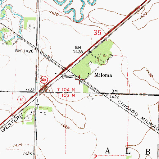Topographic Map of Miloma, MN