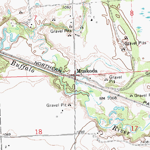 Topographic Map of Muskoda, MN