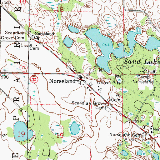 Topographic Map of Norseland, MN