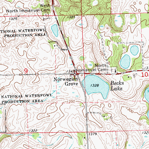 Topographic Map of Norwegian Grove, MN