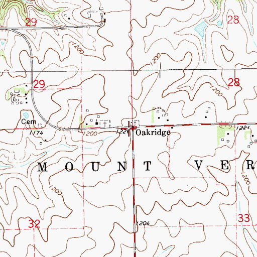 Topographic Map of Oakridge, MN