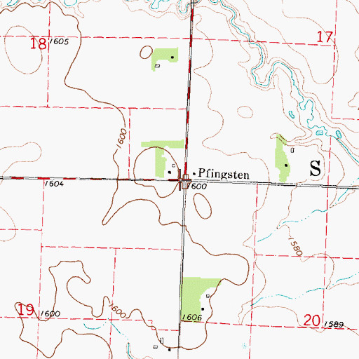 Topographic Map of Pfingsten, MN