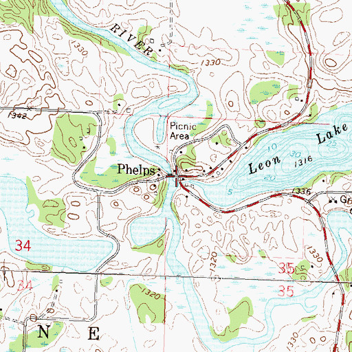 Topographic Map of Phelps, MN