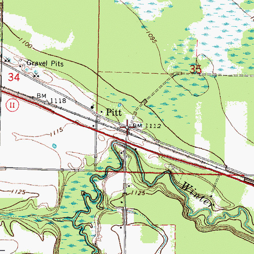Topographic Map of Pitt, MN