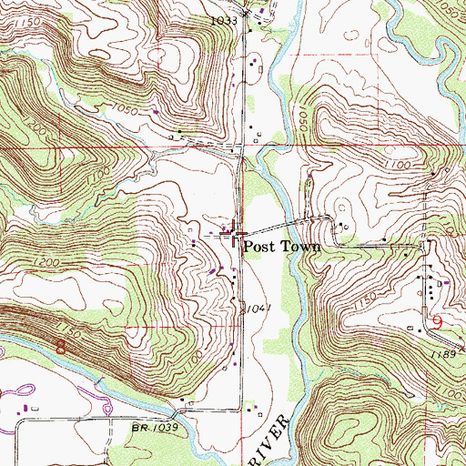 Topographic Map of Post Town, MN