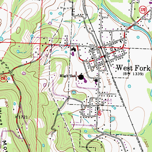 Topographic Map of West Fork High School, AR