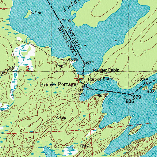 Topographic Map of Prairie Portage, MN