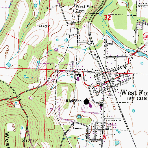 Topographic Map of West Fork Elementary School, AR