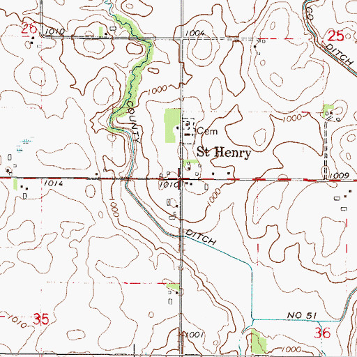 Topographic Map of Saint Henry, MN