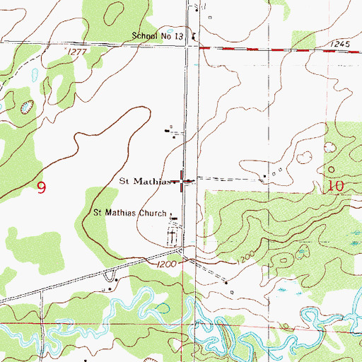 Topographic Map of Saint Mathias, MN
