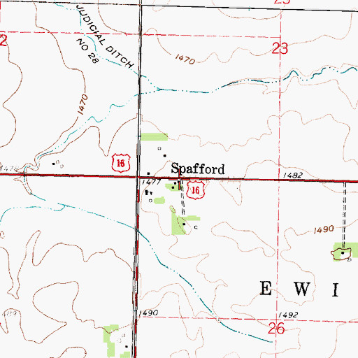 Topographic Map of Spafford, MN